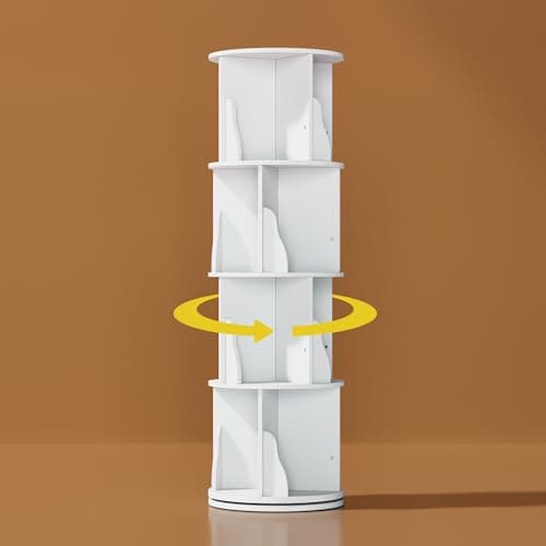 YESHOMY Rotating Bookcase,4 Tier Round Bookshelf Tower, 360 Spinning Book Shelf Storage Round,for Small Space,Bedroom,Living Room,Study Room, Medium, White Milk - Image 1