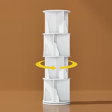 YESHOMY Rotating Bookcase,4 Tier Round Bookshelf Tower, 360 Spinning Book Shelf Storage Round,for Small Space,Bedroom,Living Room,Study Room, Medium, White Milk - Image 1
