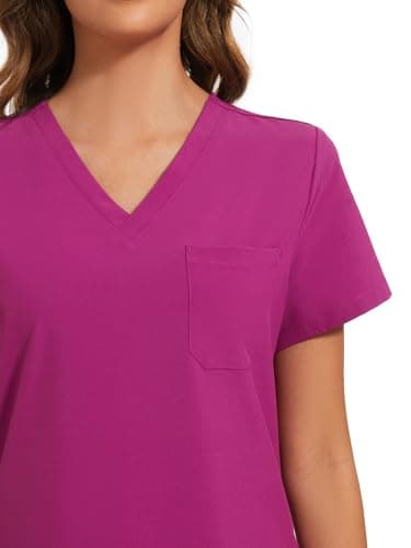 COZYFIT Scrubs for Women Set - Stretch V-Neck Scrub Top & Jogger Pant with 8 Pockets, Yoga Waistband, Anti Wrinkle, Slim Fit Women Scrubs - Azalea Pink, M - Image 4