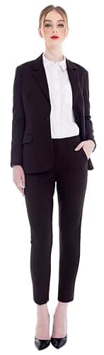 Marycrafts Women’s Two Piece Suits – Business Blazer Pant Suit Set for Work, Professional Outfit, Office Wear, Formal Business Attire 20 Black Brown - Image 3