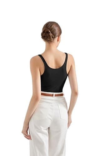 SUUKSESS Women Padded Cotton Ribbed Long Tank Tops 2025 Summer Going Out Basic Scoop Neck Cami Tops Sleeveless Casual Shirts (Black, M) - Image 5