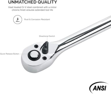 Neiko 03034A 3/8” Drive Extra Long Ratchet | 18” Length | 72 Tooth Gear | Cr-Mo Head | CR-V Steel - Image 2