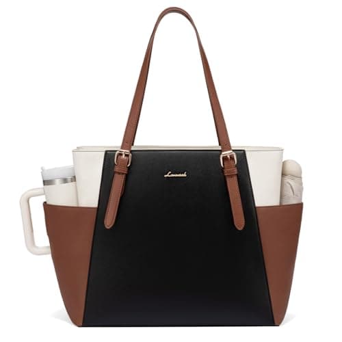 LOVEVOOK Laptop Tote Bag for Women With Large Cup Holder, Leather Work Tote Bag for Women,15.6 Inch Professional Computer Briefcase Business Teacher Commuter Shoulder Bag,Office Travel Gift - Image 1