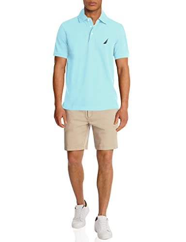 Nautica mens Short Sleeve Solid Stretch Cotton Pique Polo Shirt, Bright Aqua, Large US - Image 1