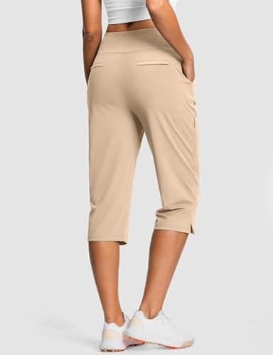 ISEEGZ 18" Dressy Capri Pants for Women High Waist Stretch Womens Golf Capris Pants for Summer with Pockets Work Casual Khaki - Image 3