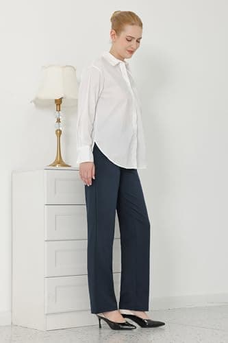 Bamans Dress Pants Women Work Business Casual Pants Tummy Control Office Straight Leg Navy Blue Trousers High Waisted Ladies Slacks Regular 31" L - Image 3