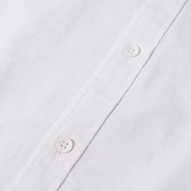 JEKAOYI Mens Casual Long Sleeve Cotton Linen Shirts Buttons Down Solid Plain Roll-Up Sleeve Summer Beach Shirts White - Image 7