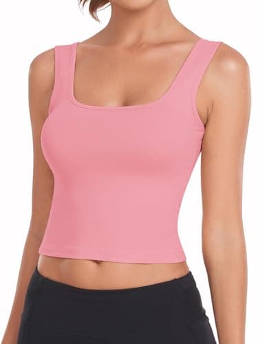 Porvike Crop Tops for Women Workout Tank Top Cropped Sleeveless Shirts Square Neck Tanks Basic Gym Exercise Clothes 3 Pack Rose/Pink/Black L - Image 2