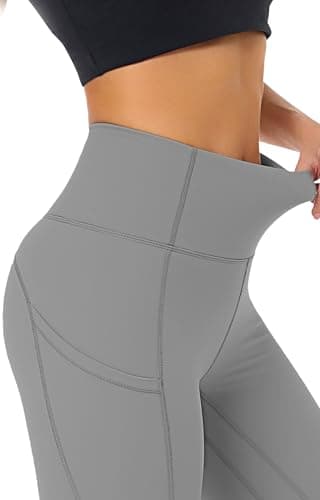 Cathie Moochie Buttery Soft Tummy Control Workout Leggings with Pockets for Women High Waisted Athletic Yoga Pants Grey - Image 4