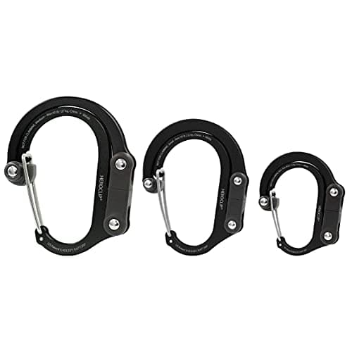 GEAR AID HEROCLIP Carabiner Gear Clip and Hook (Medium, Small, Mini) for Camping, Backpack, Suitcases, Purse and Garage Organization, Stealth Black, Variety Size 3 Pack - Image 1