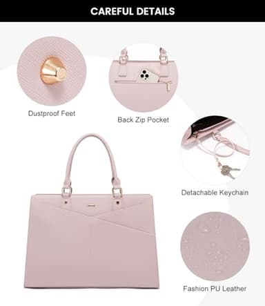 LOVEVOOK Laptop Tote Bag for Women, Leather Business Office Work Bag Computer Briefcase with Small Clutch fit for 15.6 Inch Laptop Pink - Image 8