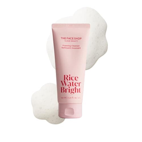 The Face Shop Rice Water Bright Foaming Facial Cleanser with Ceramide, Gentle Face Wash for Hydrating & Moisturizing, Vegan Face Cleanser, Makeup Remover, Korean Skin Care for All Skin Types, 150ml - Image 1