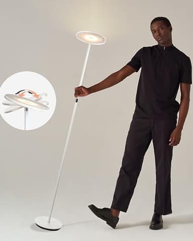 Brightech Sky LED Torchiere Super Bright Floor Lamp - Contemporary, High Lumen Light for Living Rooms and Offices - Dimmable, Indoor Pole Uplight for Bedroom Reading - White - Image 4