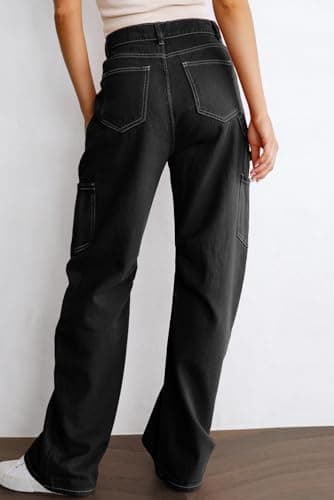 Dokotoo Black Cargo Pants Women Wide Leg Dress Pants High Waisted Trousers Slacks Baggy Womens Trousers Casual Loose Trendy Work Palazzo Pockets - Image 4