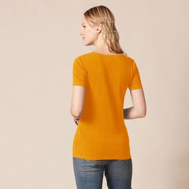 Amazon Essentials Women's Regular-Fit Short-Sleeve V-Neck T-Shirt, Pack of 2, Coral Orange/Golden Yellow, Small - Image 3