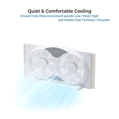 Comfort Zone Window Fan for Bedroom, 9 inch 3 Speed Dual Fans with Auto-Locking Expanders, 3 Modes (Cool, Circulate, Exhaust), Remote Control, Fabric Cover plus Bug Screen, White - Image 5