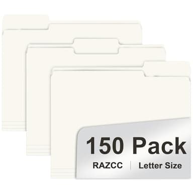 File Folder, RAZCC 150 Pack 1/3 Cut Tab File Folders Letter Size, Folders for Dcouments, Folders with Tab Great for Organizing and Easy File Storage, White - Image 1