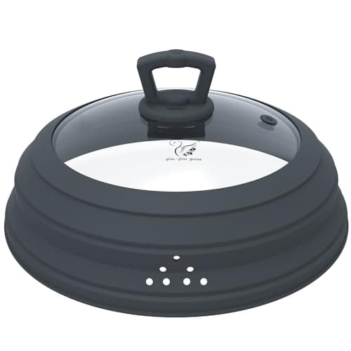 Microwave Splatter Cover Vented Glass Splatter Guard Lid with Collapsible Silicone for Food as Pot Cover Plate 10.8 inch for 6 7 8 9 10 inch Plate Bowl - Image 1