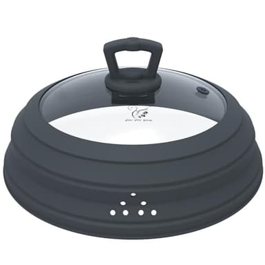 Microwave Splatter Cover Vented Glass Splatter Guard Lid with Collapsible Silicone for Food as Pot Cover Plate 10.8 inch for 6 7 8 9 10 inch Plate Bowl - Image 1