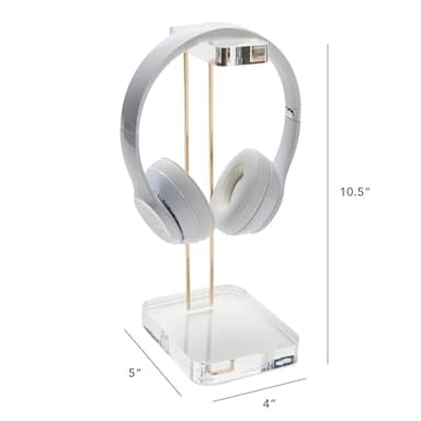 russell+hazel Acrylic Headphones Stand, Headset Holder, Office Accessories, Clear Acrylic with Gold Hardware, 4” x 5” x 10.5” (93922) - Image 3