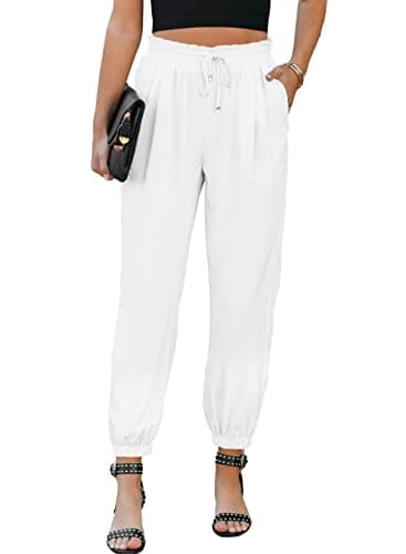 EVALESS Plus Size White Pants for Women 2025 Summer Trendy Drawstring High Waisted Business Casual Teacher Work Pants Womens Linen Office Slacks Spring Loose Comfy Joggers with Pockets XX-Large - Image 1