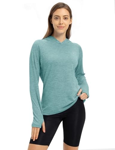 TBMPOY Womens UPF 50+ Sun Protection Hoodie Shirt Long Sleeve Fishing Hiking Outdoor UV Shirt Lightweight Light Cyan M - Image 5