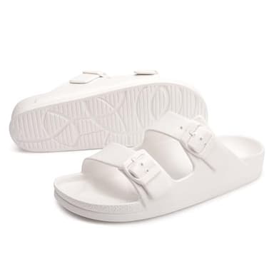 FUNKYMONKEY Women's Comfort Slides Double Buckle Adjustable EVA Flat Sandals (9 M US-Women, White) - Image 5