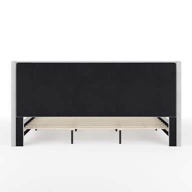 Martha Stewart Kay Low Profile Platform Bed with Wingback Headboard, Channel Stitched Faux Linen Upholstery, No Box Spring Needed, King, Gray - Image 7