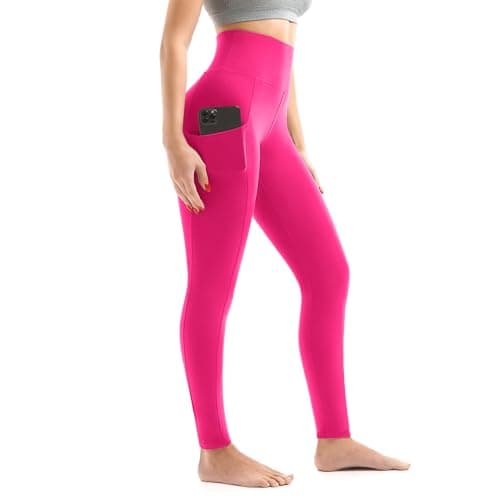 Walifrey Leggings with Pockets for Women, High Waisted Buttery Soft Womens Leggings for Gym Yoga Workout (Pink SM) - Image 1