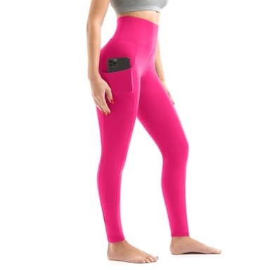 Walifrey Leggings with Pockets for Women, High Waisted Buttery Soft Womens Leggings for Gym Yoga Workout (Pink SM) - Image 1