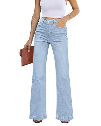 GRAPENT 70s Clothes for Women's Baggy Jeans Women's High Waisted Wide Leg Pants Womens High Waisted Jeans for Women Stretch Bootcut Western Womens Size 10 Color Ice Blue Size 8 10 - Image 1