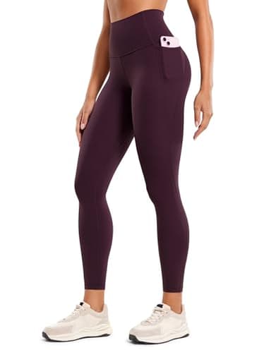 CRZ YOGA Womens Butterluxe Workout Leggings 25 Inches - High Waisted Gym Yoga Pants with Pockets Buttery Soft Deep Purple Small - Image 1