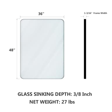 VocalStar Black Metal Framed Bathroom Mirror for Wall, 48 x 36 Inch Large Rounded Rectangle Matte Black Bathroom Vanity Mirror Farmhouse, 1/4-inch Shatterproof Glass | Ultra-Flush Hanging - Image 2