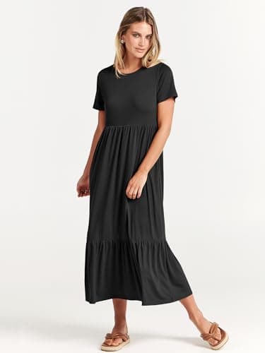 ANRABESS Womens 2025 Summer Casual Maxi Dress A line Tiered Flowy Short Sleeve Crewneck T Shirt Beach Travel Long Dresses Black Large - Image 7