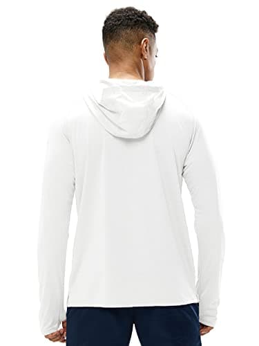 MIER Men's Long Sleeve Hiking Shirts UPF 50+ Sun Protection Fishing Hoodie SPF UV Running Workout Hooded T-Shirt, White, XL - Image 6