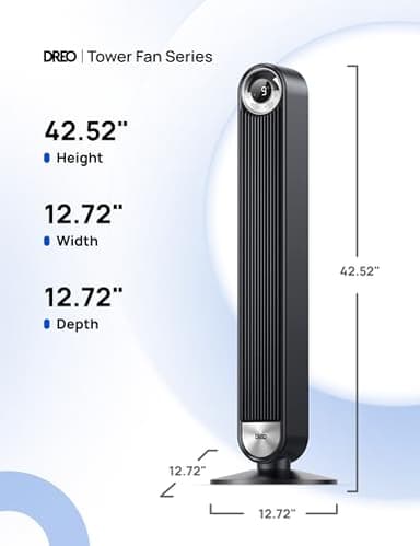 Dreo Tower Fan for Bedroom, Upgraded DC 9 Speeds 25dB Ultra-Quiet Floor Fan, 90° Oscillating Fans with 28ft/s Velocity, 12H Timer, Standing Fan, Bladeless Fan Powerful for Home Office Room - Image 2