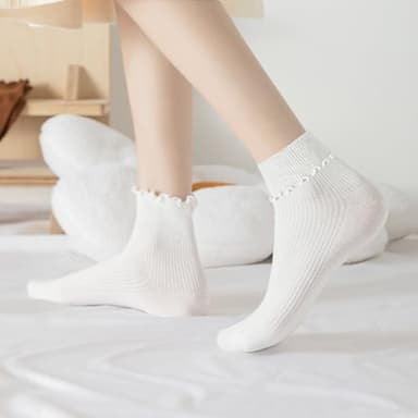 Fandecie Frilly Socks - 8 Pairs, Ruffle Ankle Socks for Girls & Women, Solid Color Lettuce Edge Comfort Breathable One Size 5-9, White, Black & Grey - Image 2