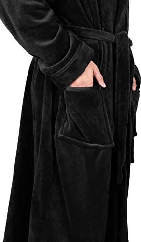 NY Threads Mens Hooded Fleece Bathrobe Plush Long Spa Robe Pack of 1, Large/X-Large, Black - Image 4