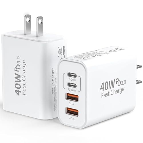 USB C Wall Fast Charger Block, 40W 4-Port Type C Charger Fast Charging Blocks PD Power Charger Adapter+QC 3.0 USB Multiport Charger Brick for iPhone 17/16/15/14/13/12 Pro Max, iPad, Galaxy S25-2Pack - Image 1