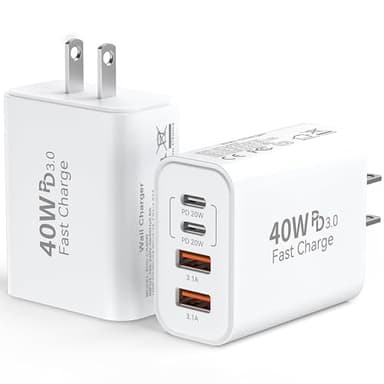 USB C Wall Fast Charger Block, 40W 4-Port Type C Charger Fast Charging Blocks PD Power Charger Adapter+QC 3.0 USB Multiport Charger Brick for iPhone 17/16/15/14/13/12 Pro Max, iPad, Galaxy S25-2Pack - Image 1