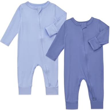 Aablexema Baby Footless Pajamas Bamboo Rayon 3pcs Unisex Infant Zipper Romper with Mitten Cuffs(Blue Set,18-24m) - Image 3