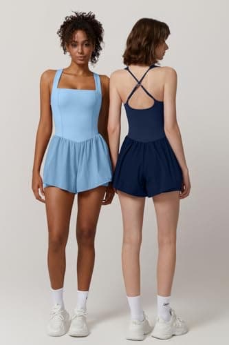 QINSEN Women's Summer Sleeveless Rompers Double Lined Shorts Jumpsuit One Piece Outfits Navy Blue M - Image 5