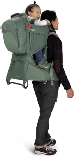 Osprey Poco Premium Child Carrier Backpack – Deluxe Kid Carrier for Hiking with Built-in Sunshade, Removable Daypack, and Adjustable Fit – Premium Comfort for Parent and Child, Koseret Green - Image 9