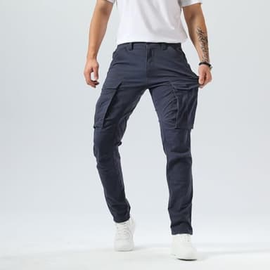 Plaid&Plain Men's and Women's Pacific Blue Cargo Pants - Slim Fit, 3D Shape, Articulated Knees, Stretchy Fabric C804 Pacific Blue 34WX30L - Image 8