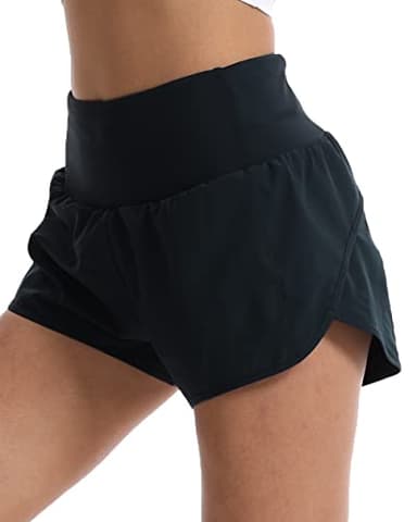 Kcutteyg Running Shorts for Women with Liner High Waisted Lightweight Womens Workout Shorts with Back Pocket- 4" (Black, S) - Image 2