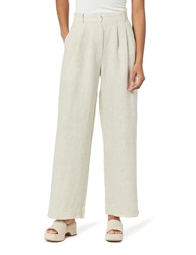 The Drop Women's Amalia Relaxed Pleated Trousers, Natural Linen, S - Image 1