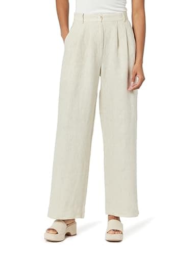 The Drop Women's Amalia Relaxed Pleated Trousers, Natural Linen, S - Image 1