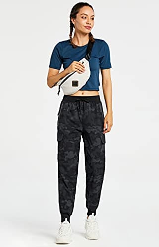 Libin Women's Camo Cargo Joggers Lightweight Quick Dry Hiking Pants Athletic Lounge Casual Travel, Camo Black M - Image 3