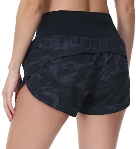 THE GYM PEOPLE Womens High Waisted Running Shorts Quick Dry Athletic Workout Shorts with Mesh Liner Zipper Pockets (Black Grey Camo, Medium) - Image 1