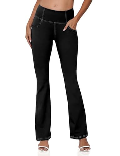 CHANLEED Women's Bootcut Yoga Pants, Flare Leggings with Pockets High Waist Causal Dress Pants Petite/Regular/Tall（Long Black-L） - Image 2